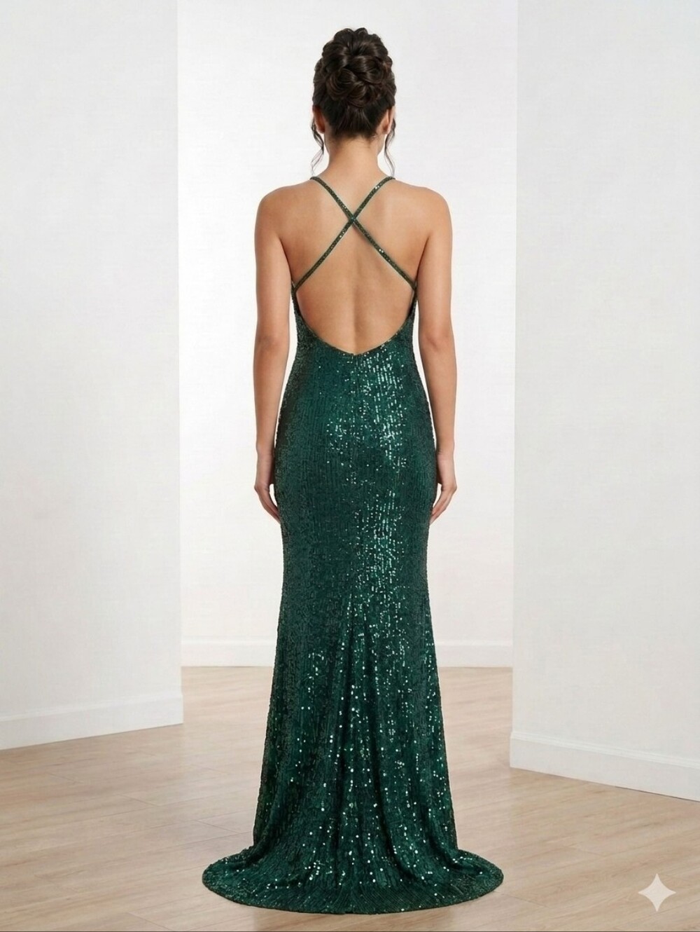 Club L London Emerald Green Sequin V-Neck Maxi Gown - Picture 2 of 9